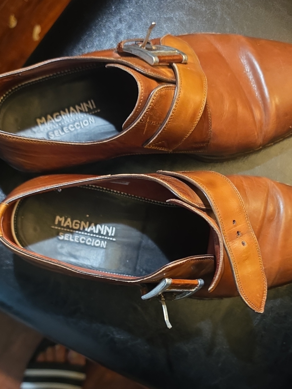 Magnanni Brown Leather Single Monk Strap Loafers